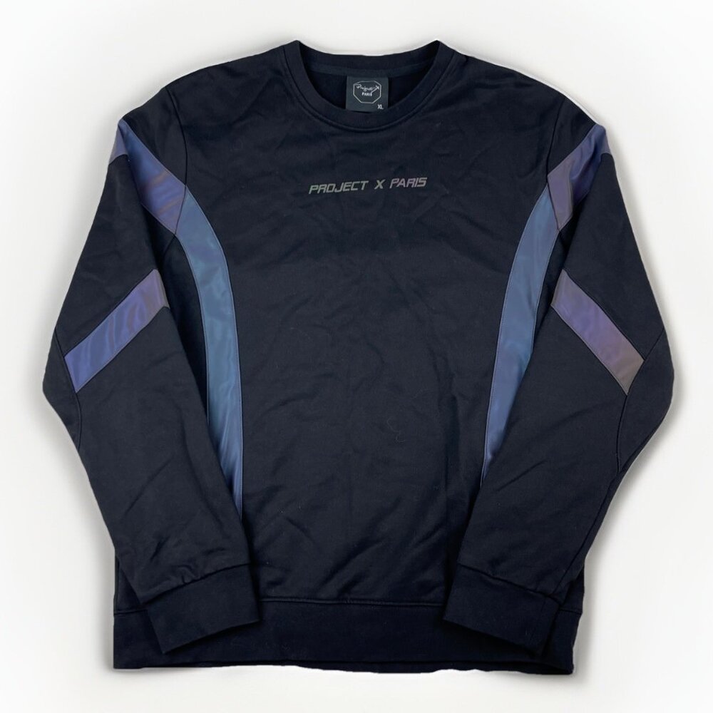 PROJECT X PARIS Sweater fleece Pullover Reflective Logo Black & Purple Men' XL
